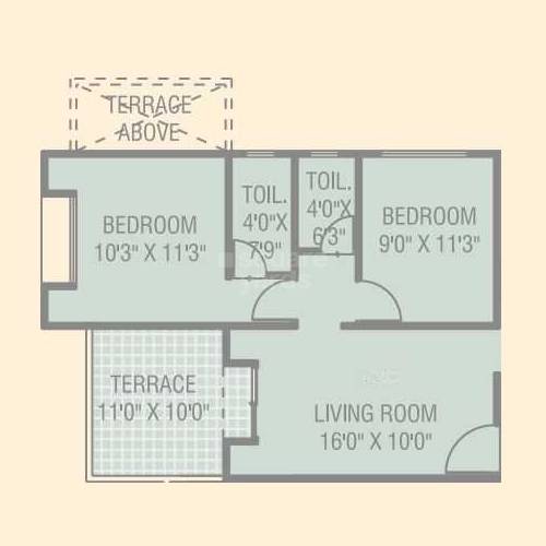 Floor plan of 2 BHK 460 Sq. Ft. Apartment in Triaa Punyavaastu, Pune