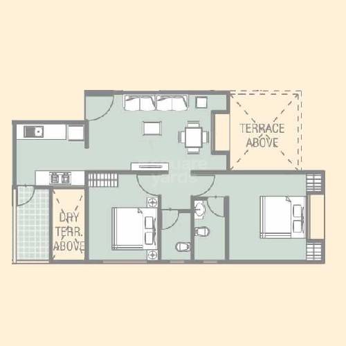 Floor plan of 2 BHK 464 Sq. Ft. Apartment in Triaa Punyavaastu, Pune