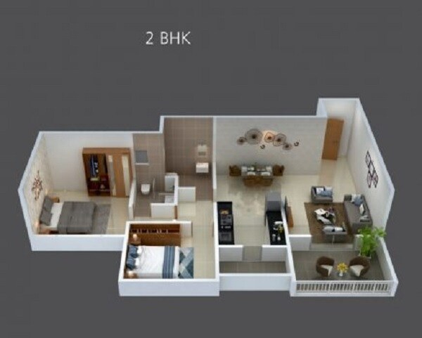 Floor plan of 2 BHK 900 Sq. Ft. Apartment in Triaa Saachee Era, Pune