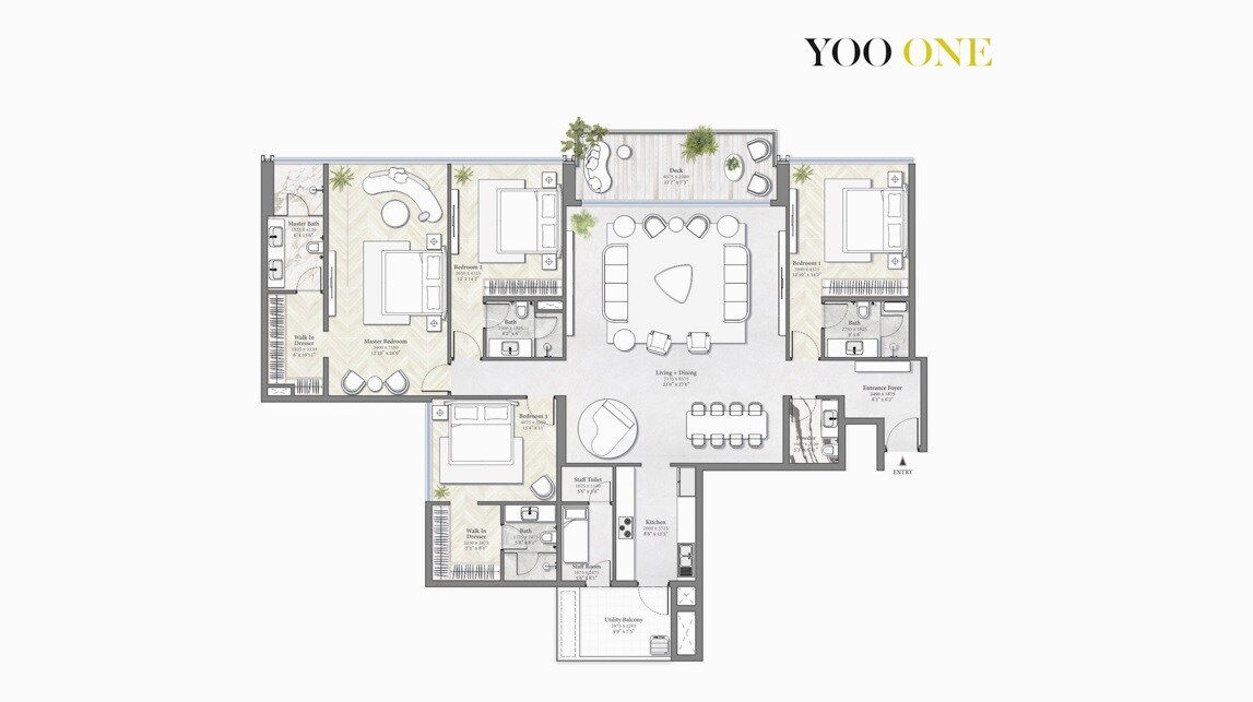 Floor plan of 4 BHK 2100 Sq. Ft. Apartment in Tribeca Yoo One, Pune