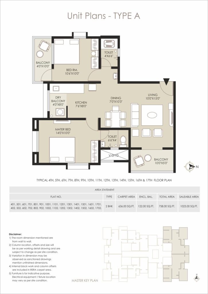 Floor plan of 2 BHK 758 Sq. Ft. Apartment in Tridal Samruddhi, Pune