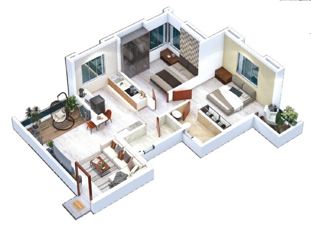Floor plan of 2 BHK 629 Sq. Ft. Apartment in Trident Gaurinandan Heights, Pune