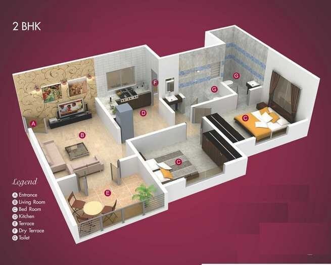 Floor plan of 2 BHK 718 Sq. Ft. Apartment in Trimurti Elina, Pune