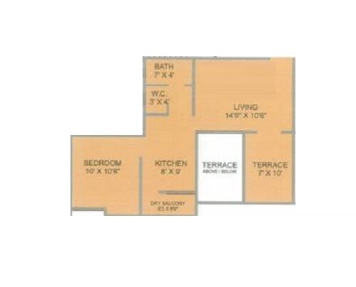 Floor plan of 1 BHK 408 Sq. Ft. Apartment in Trimurti Shiv Park, Pune