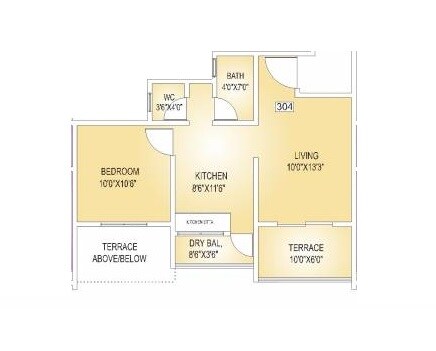 Floor plan of 1 BHK 640 Sq. Ft. Apartment in Trimurti Sukhswapna, Pune