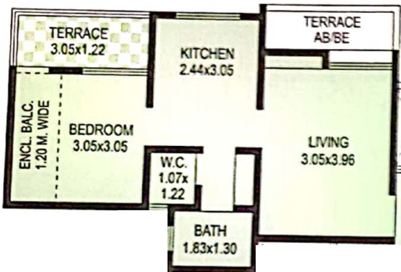 Floor plan of 1 BHK 435 Sq. Ft. Apartment in Trimurti Swapngandh, Pune