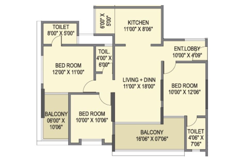 3 BHK 1073 Sq. Ft. Apartment