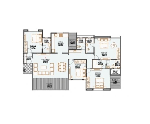 Floor plan of 4 BHK 1870 Sq. Ft. Apartment in Trio Alpha, Pune