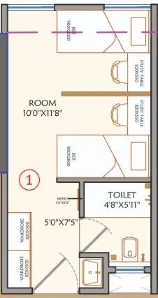 Floor plan of 190 Sq. Ft. Studio in Trio Sync, Pune