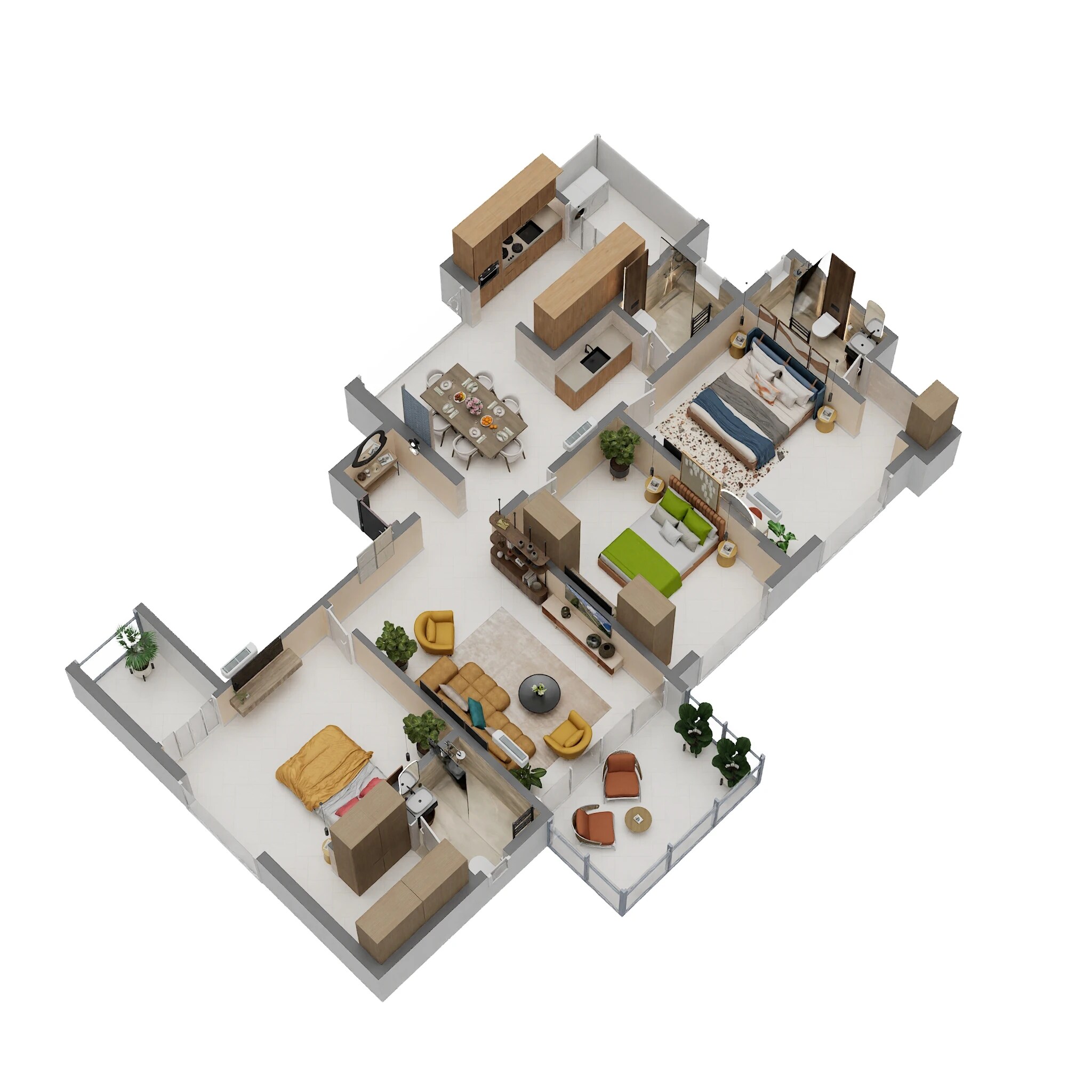 Floor plan of 3 BHK 1482 Sq. Ft. Apartment in Trisha Suvarnaban, Pune