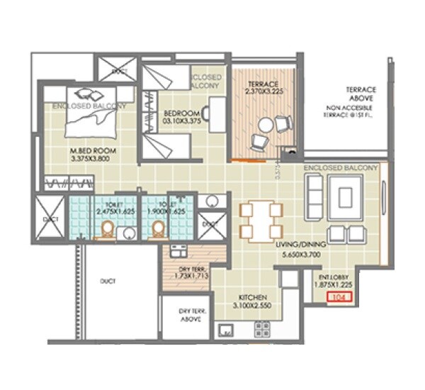 Floor plan of 2 BHK 656 Sq. Ft. Apartment in Truspace Prima Domus, Pune