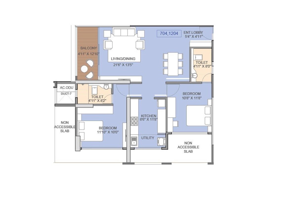 Floor plan of 2 BHK 759 Sq. Ft. Apartment in Trustfort Icon, Pune
