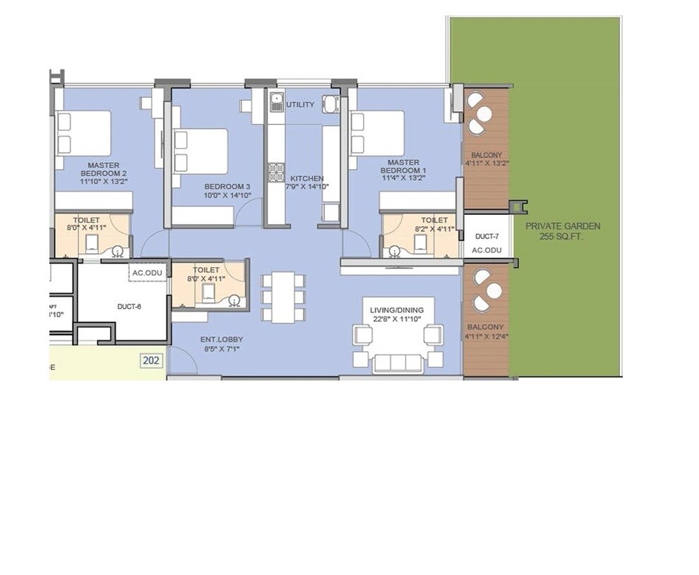 Floor plan of 3 BHK 1351 Sq. Ft. Apartment in Trustfort Icon, Pune