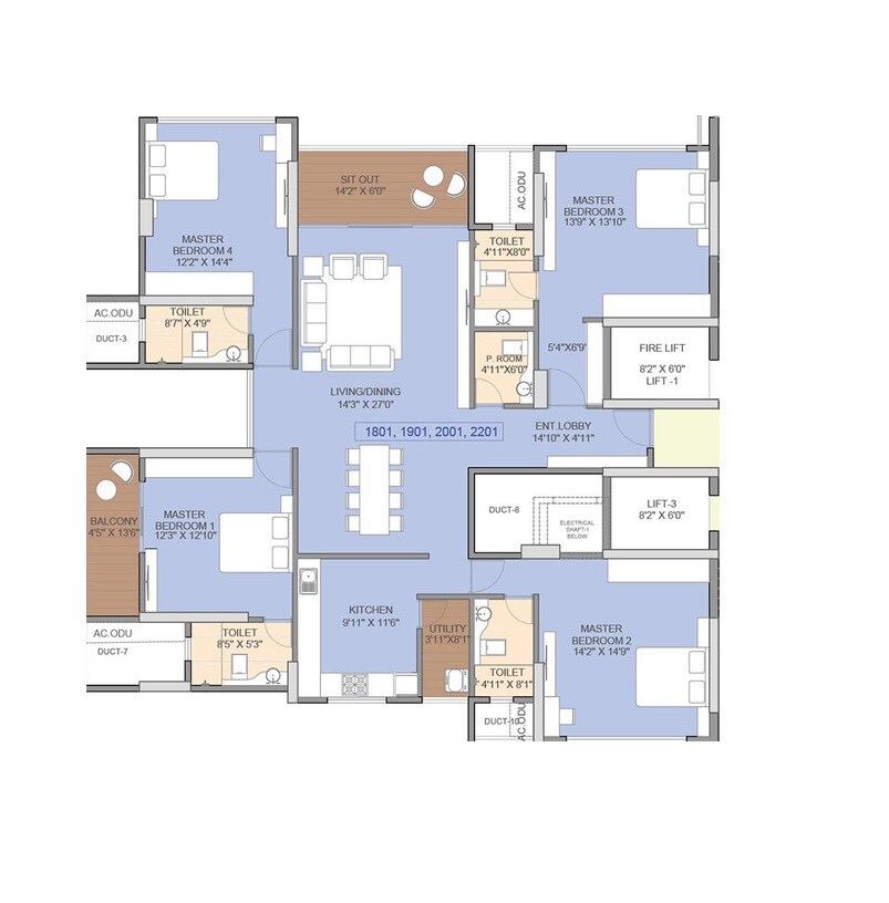 Floor plan of 4 BHK 1775 Sq. Ft. Apartment in Trustfort Icon, Pune