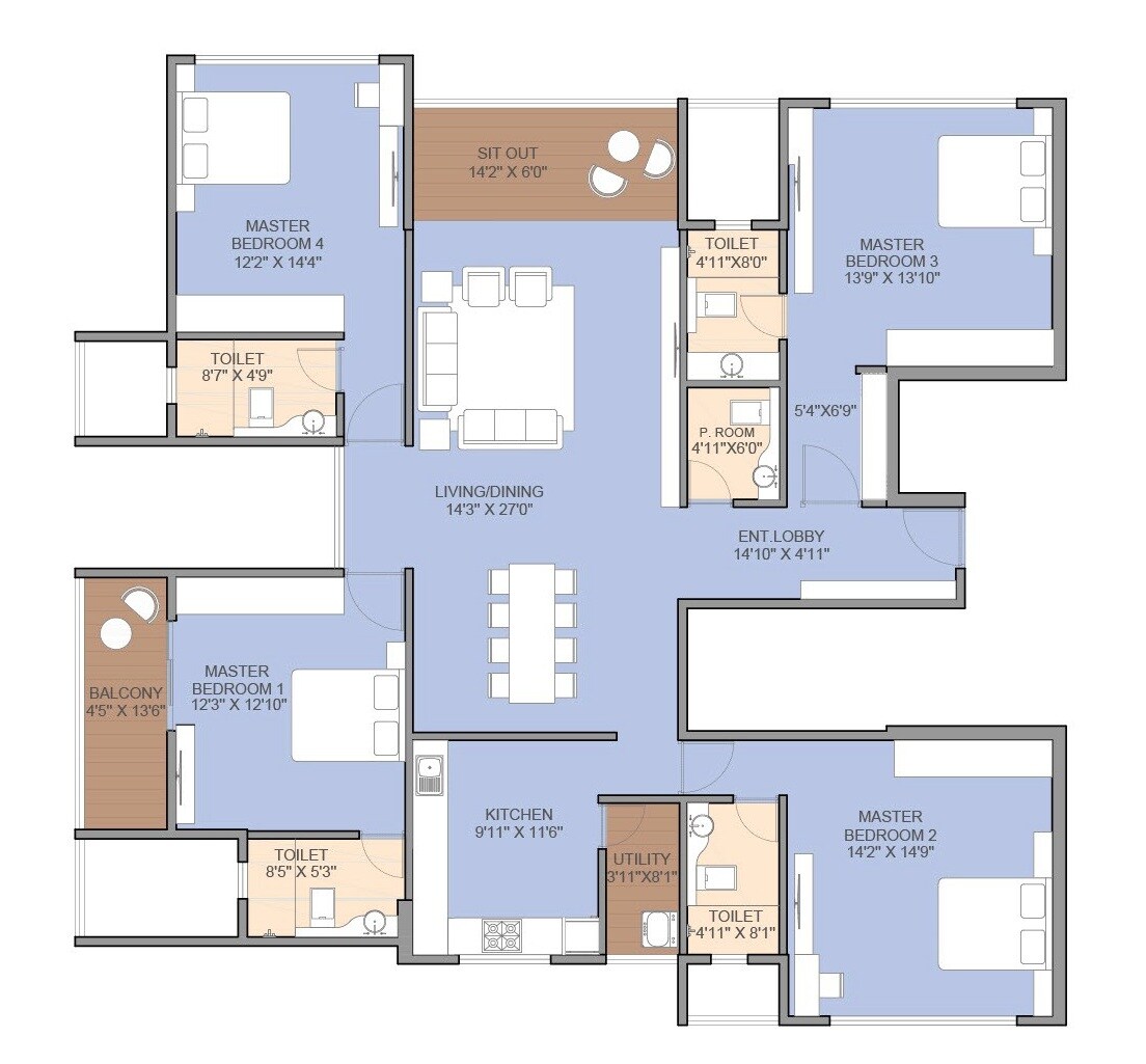 4 BHK 1862 Sq. Ft. Apartment