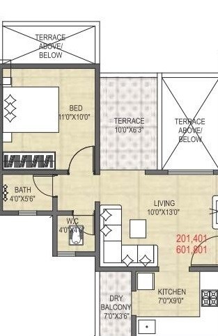 Floor plan of 1 BHK 571 Sq. Ft. Apartment in Tulip Elegance, Pune