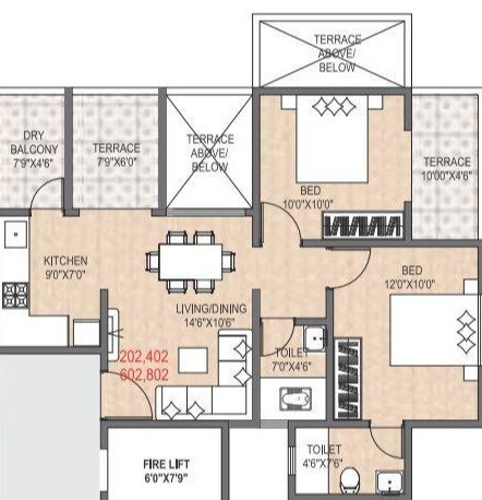 Floor plan of 2 BHK 850 Sq. Ft. Apartment in Tulip Elegance, Pune