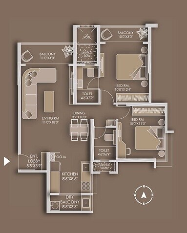 Floor plan of 2 BHK 790 Sq. Ft. Apartment in Tulip Infinity Avana, Pune