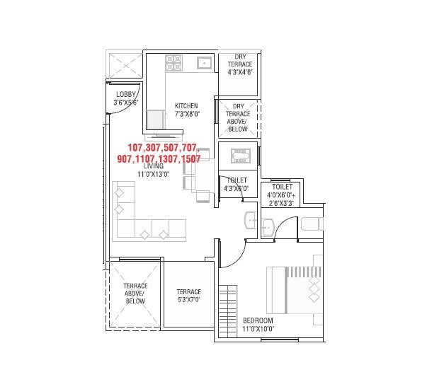 Floor plan of 1 BHK 472 Sq. Ft. Apartment in Tulip Infinity Planet, Pune