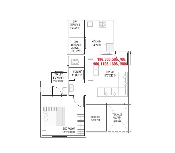 Floor plan of 1 BHK 482 Sq. Ft. Apartment in Tulip Infinity Planet, Pune