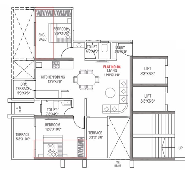 Floor plan of 2 BHK 527 Sq. Ft. Apartment in Tulip Infinity World, Pune