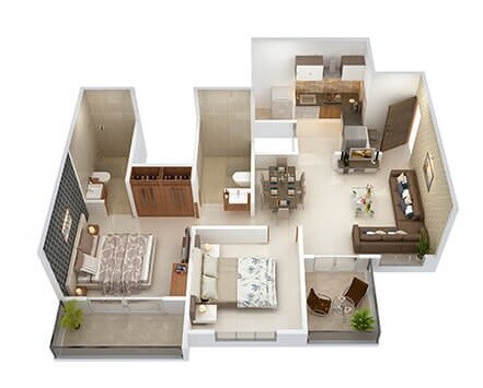 Floor plan of 2 BHK 571 Sq. Ft. Apartment in Tulip Infinity World, Pune