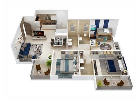 Floor plan of 3 BHK 1020 Sq. Ft. Apartment in Tulip Infinity World, Pune