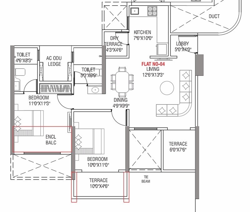 Floor plan of 2 BHK 527 Sq. Ft. Apartment in Tulip Infinity World Phase 2, Pune