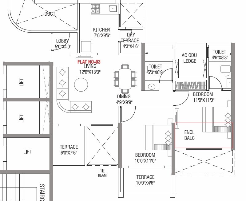 Floor plan of 2 BHK 705 Sq. Ft. Apartment in Tulip Infinity World Phase 2, Pune