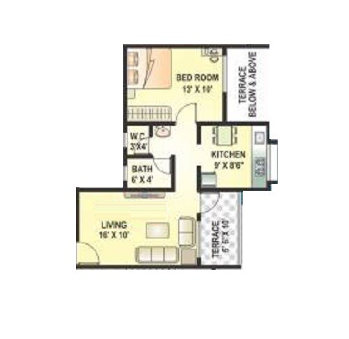 Floor plan of 1 BHK 459 Sq. Ft. Apartment in Tupe Baneshwar Paradise, Pune