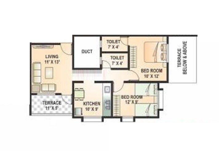 Floor plan of 2 BHK 590 Sq. Ft. Apartment in Tupe Baneshwar Paradise, Pune
