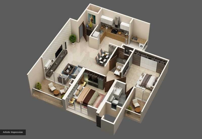 Floor plan of 2 BHK 853 Sq. Ft. Apartment in Bhargav Monte Rosa, Pune