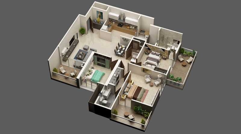 Floor plan of 4 BHK 1736 Sq. Ft. Apartment in Bhargav Monte Rosa, Pune