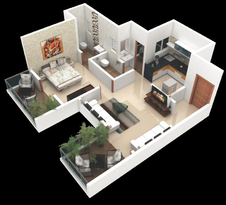 Floor plan of 1 BHK 415 Sq. Ft. Apartment in Uday Emerald Park, Pune