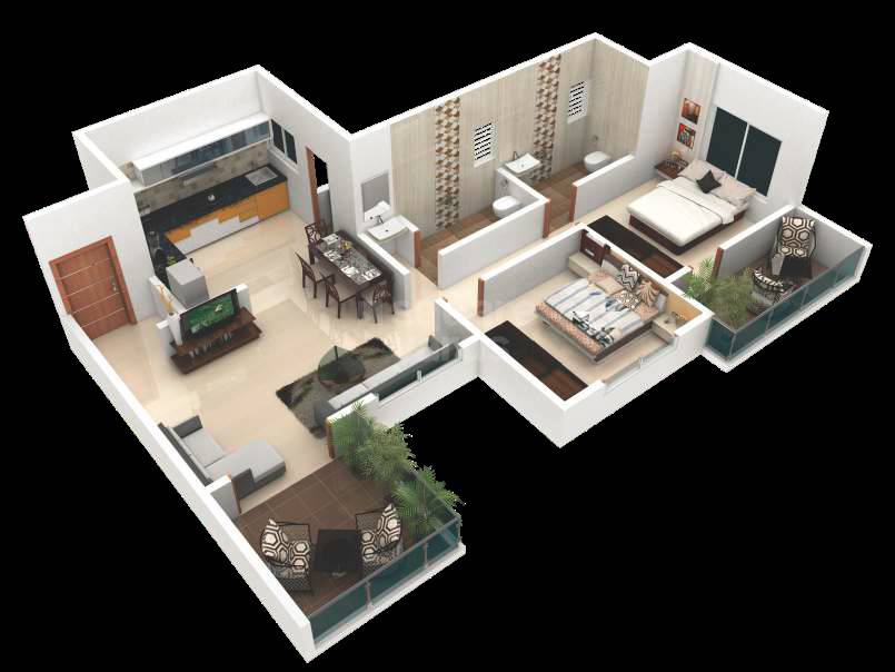 Floor plan of 2 BHK 527 Sq. Ft. Apartment in Uday Emerald Park, Pune