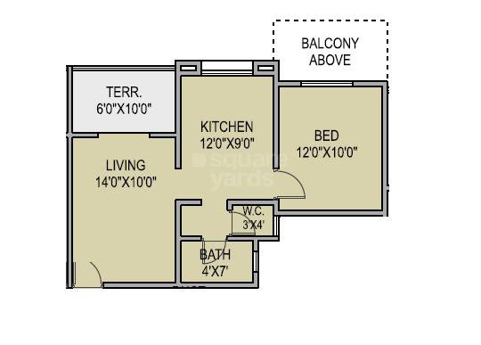 Floor plan of 1 BHK 407 Sq. Ft. Apartment in Ujwal Paradise, Pune