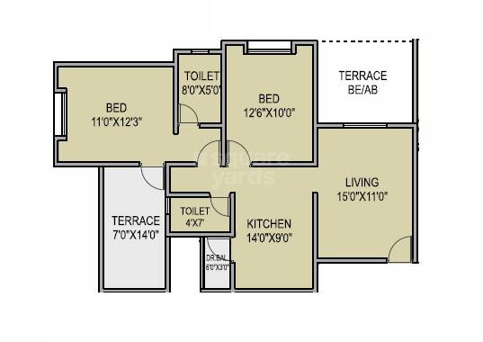 Floor plan of 2 BHK 623 Sq. Ft. Apartment in Ujwal Paradise, Pune