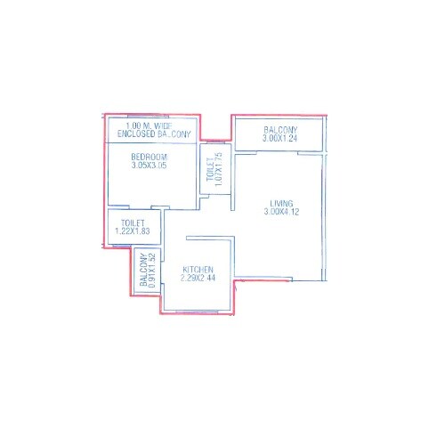 Floor plan of 1 BHK 443 Sq. Ft. Apartment in Ujwal Shourya, Pune