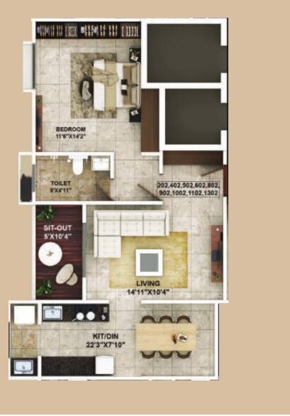 Floor plan of 1 BHK 528 Sq. Ft. Apartment in ULV Aspire, Pune