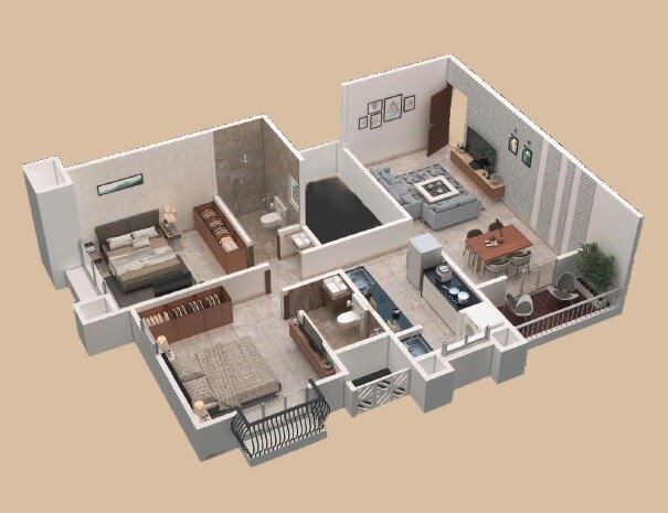 Floor plan of 2 BHK 625 Sq. Ft. Apartment in ULV Aspire, Pune