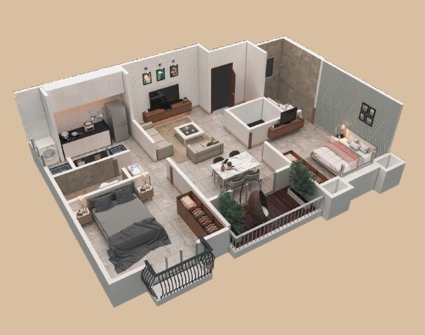 Floor plan of 2 BHK 788 Sq. Ft. Apartment in ULV Aspire, Pune