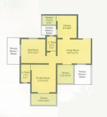 Floor plan of 2 BHK Apartment - 533 sq. ft. in Uma Mangal Shrushti, Pune