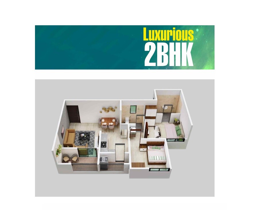 Floor plan of 2 BHK 699 Sq. Ft. Apartment in Umiya Dreams Icon, Pune