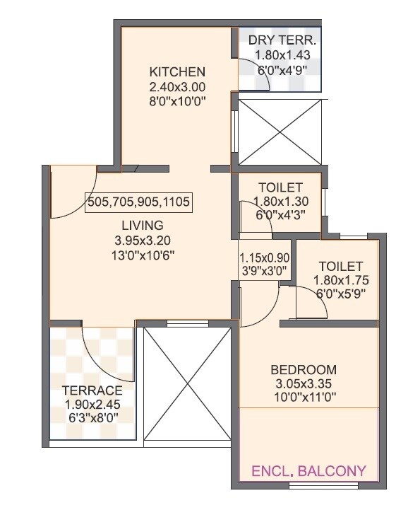 Floor plan of 1 BHK 488 Sq. Ft. Apartment in Unicorn Nisarg Belrose, Pune