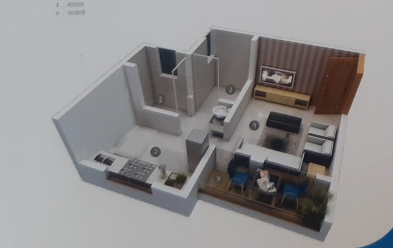 Floor plan of 1 BHK 390 Sq. Ft. Apartment in Unicorn Sai Sankul, Pune