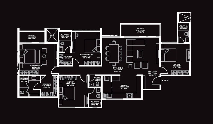 Floor plan of 4 BHK 1840 Sq. Ft. Apartment in Unique Envogue 2, Pune