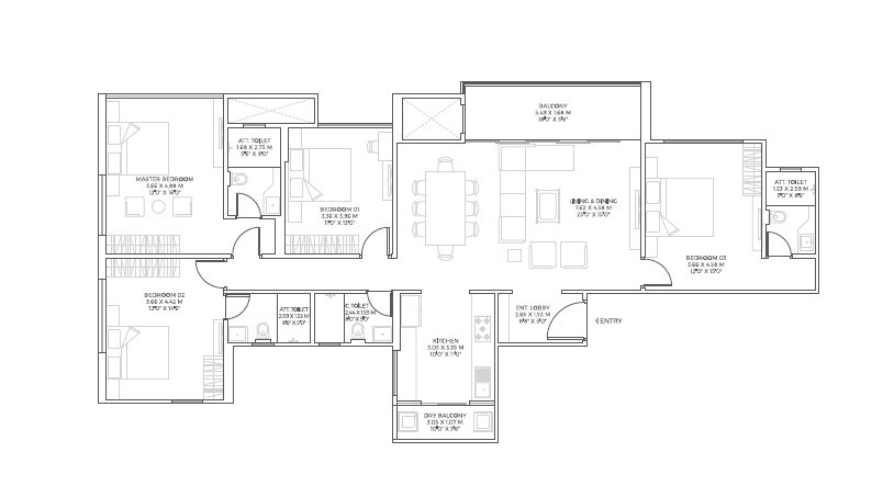 Floor plan of 4 BHK 1935 Sq. Ft. Apartment in Unique Envogue, Pune