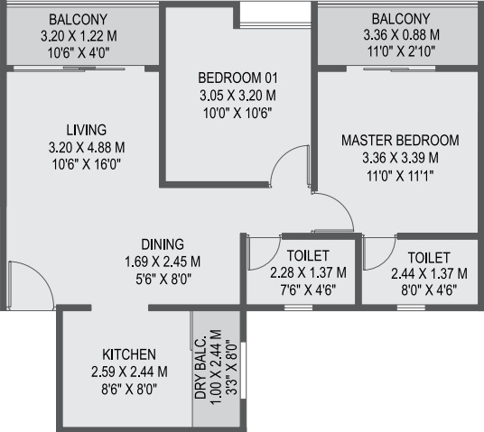 2 BHK 680 Sq. Ft. Apartment in Unique K City