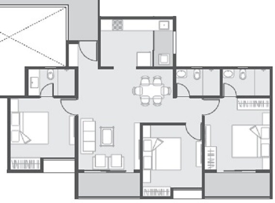 Other, unique-k-city 3 Bedroom 987 Sq.Ft. Apartment In Keshav Nagar Pune 8833936
