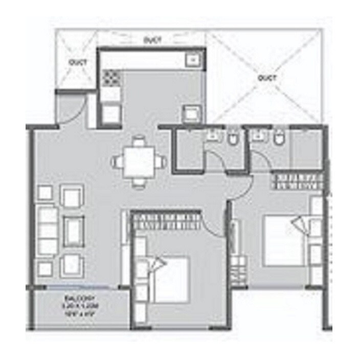 Floor plan of 2 BHK 752 Sq. Ft. Apartment in Unique K Town, Pune